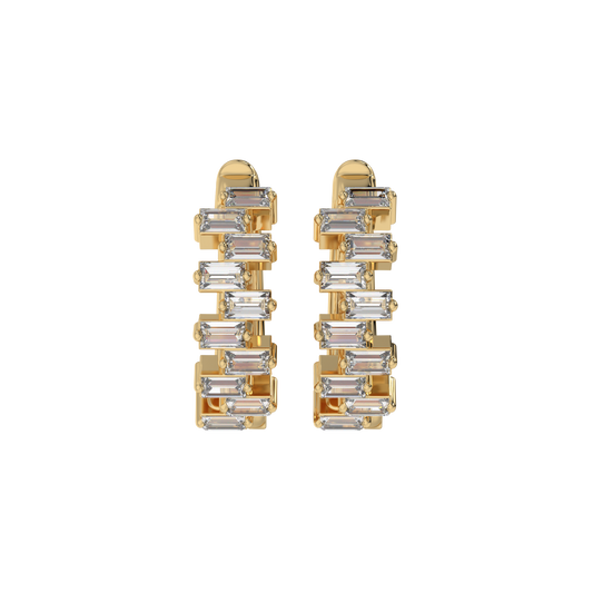 Architectural Baguette Diamond Hoop Earrings Caratlink