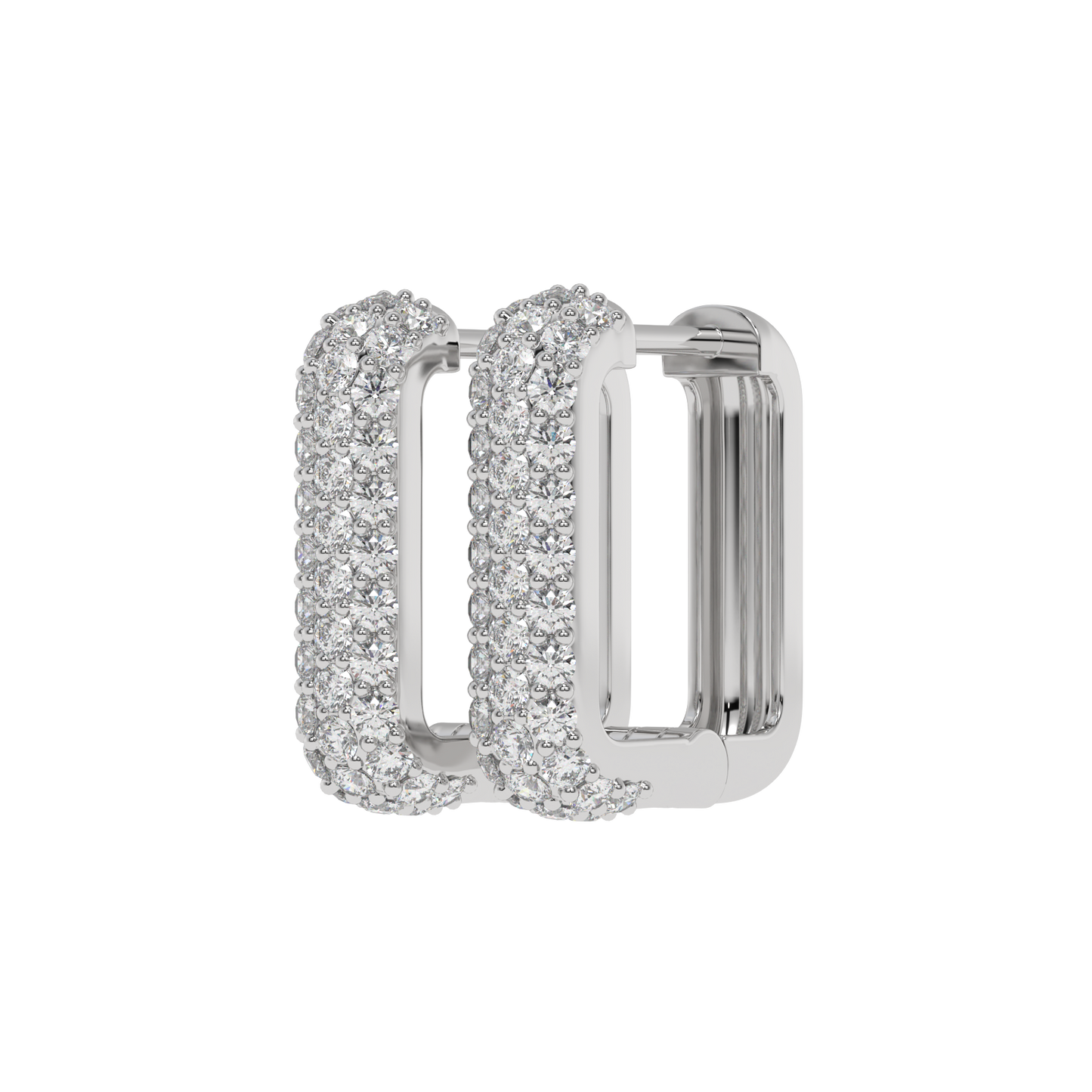 Triple Row Diamond Hoop Earrings