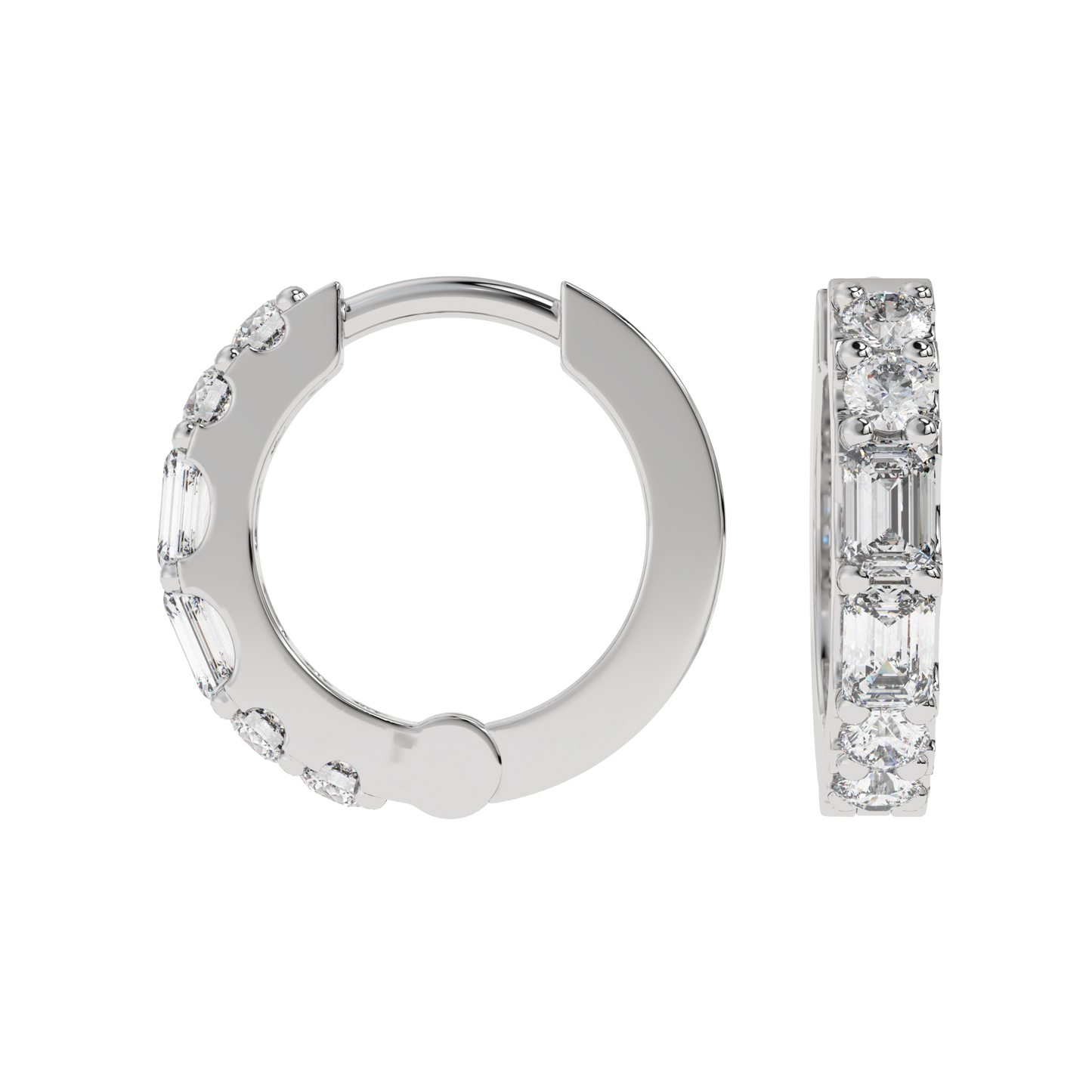 Emerald and Round Diamond Hoop Earrings