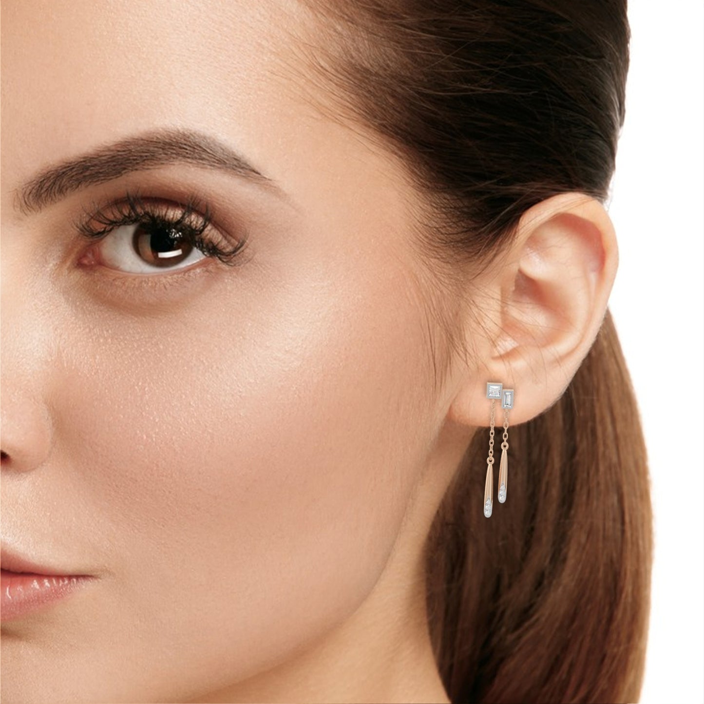 Modern Diamond Drop Chain Earrings