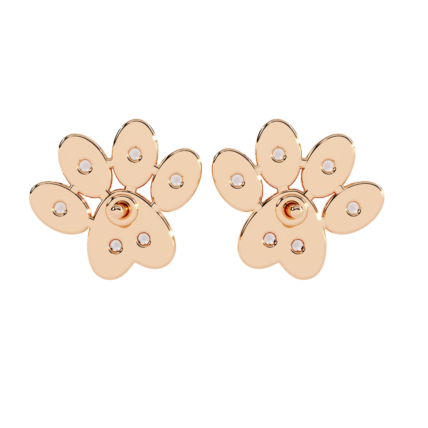 Paw Print Diamond Stud Earrings