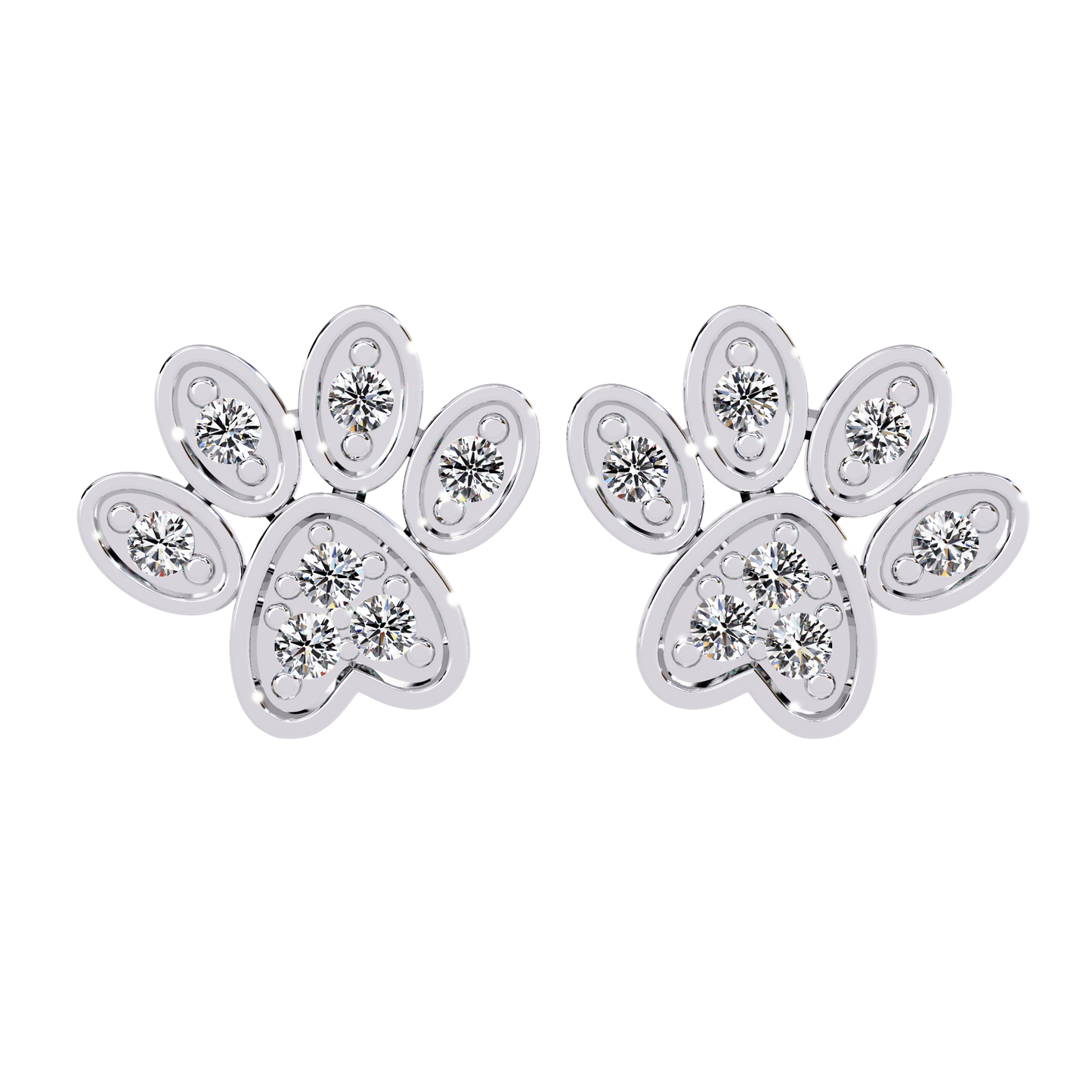 Paw Print Diamond Stud Earrings