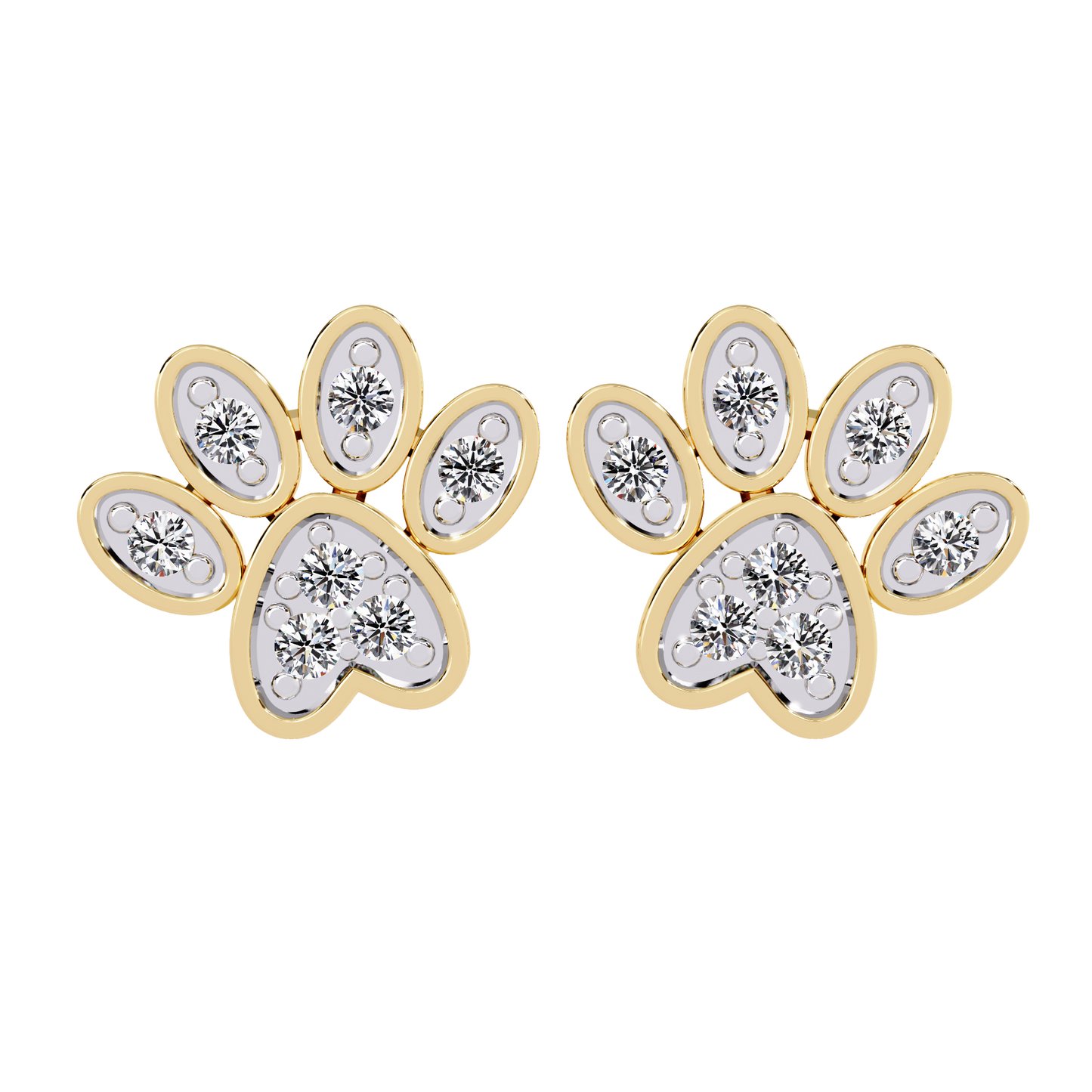 Paw Print Diamond Stud Earrings