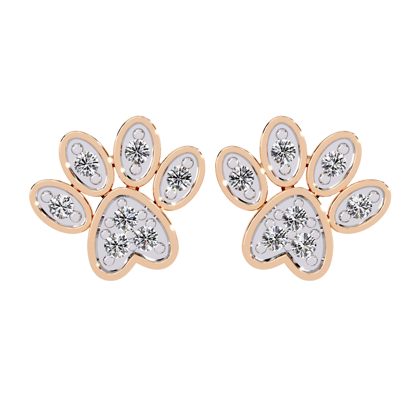 Paw Print Diamond Stud Earrings