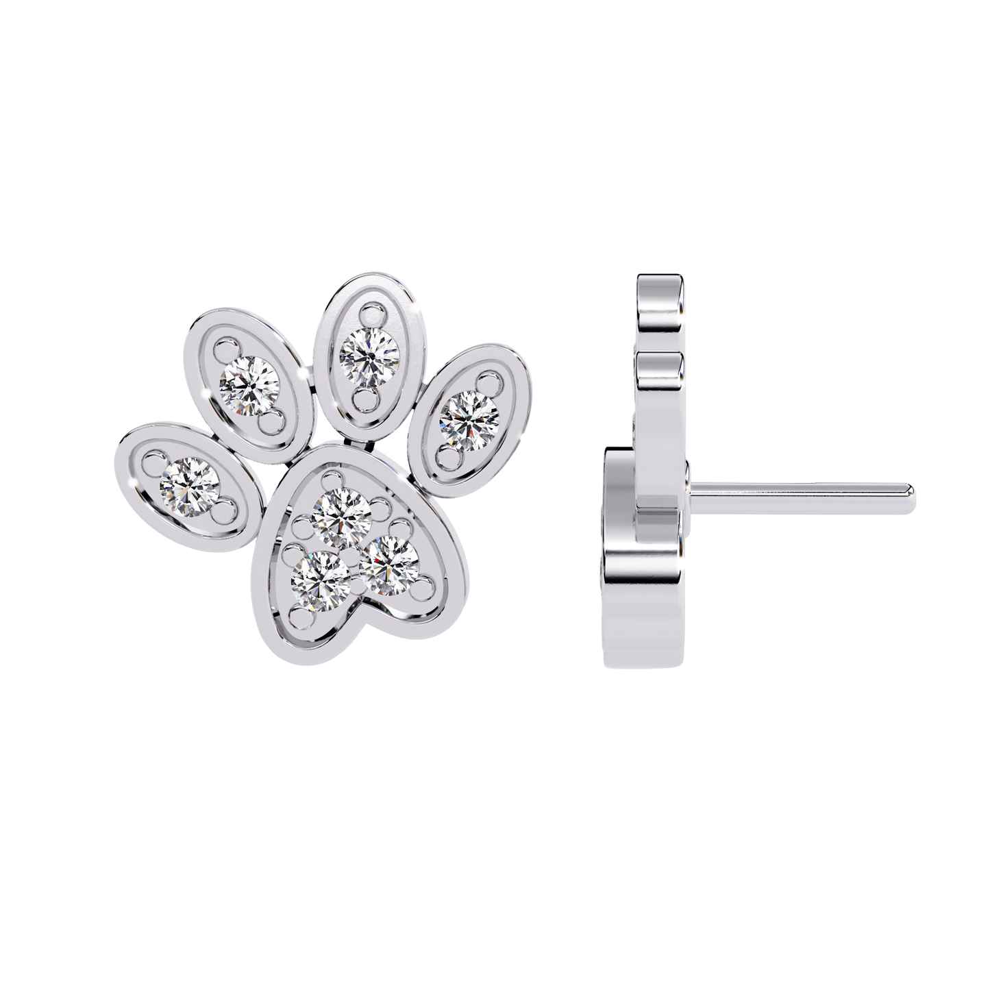 Paw Print Diamond Stud Earrings