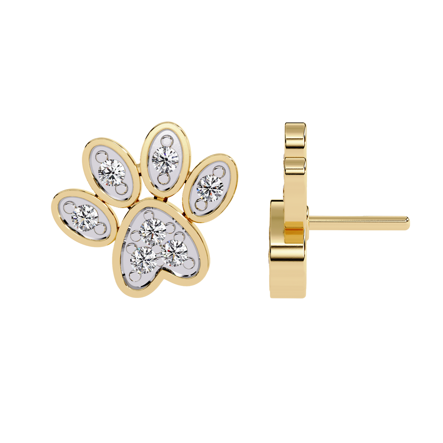 Paw Print Diamond Stud Earrings