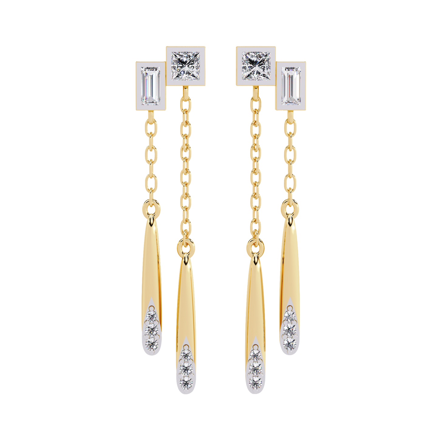 Modern Diamond Drop Chain Earrings