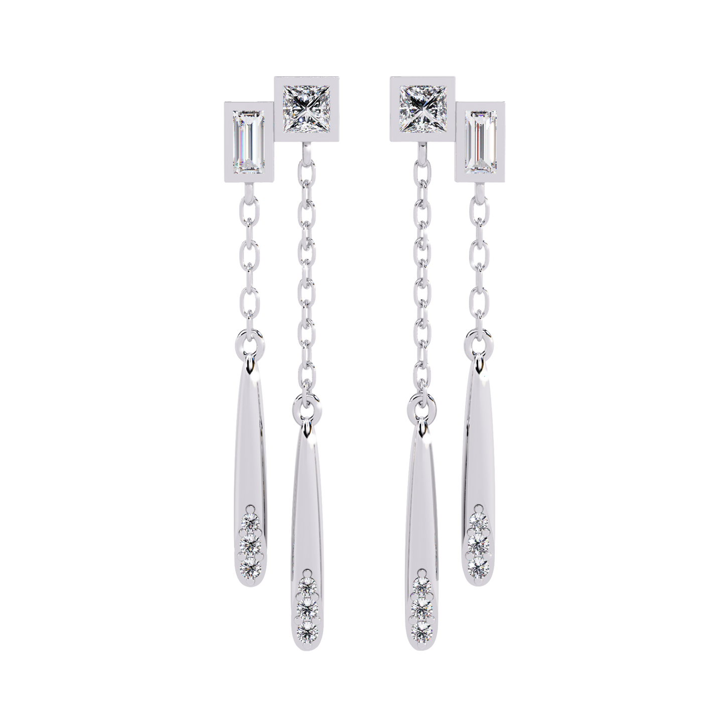 Modern Diamond Drop Chain Earrings