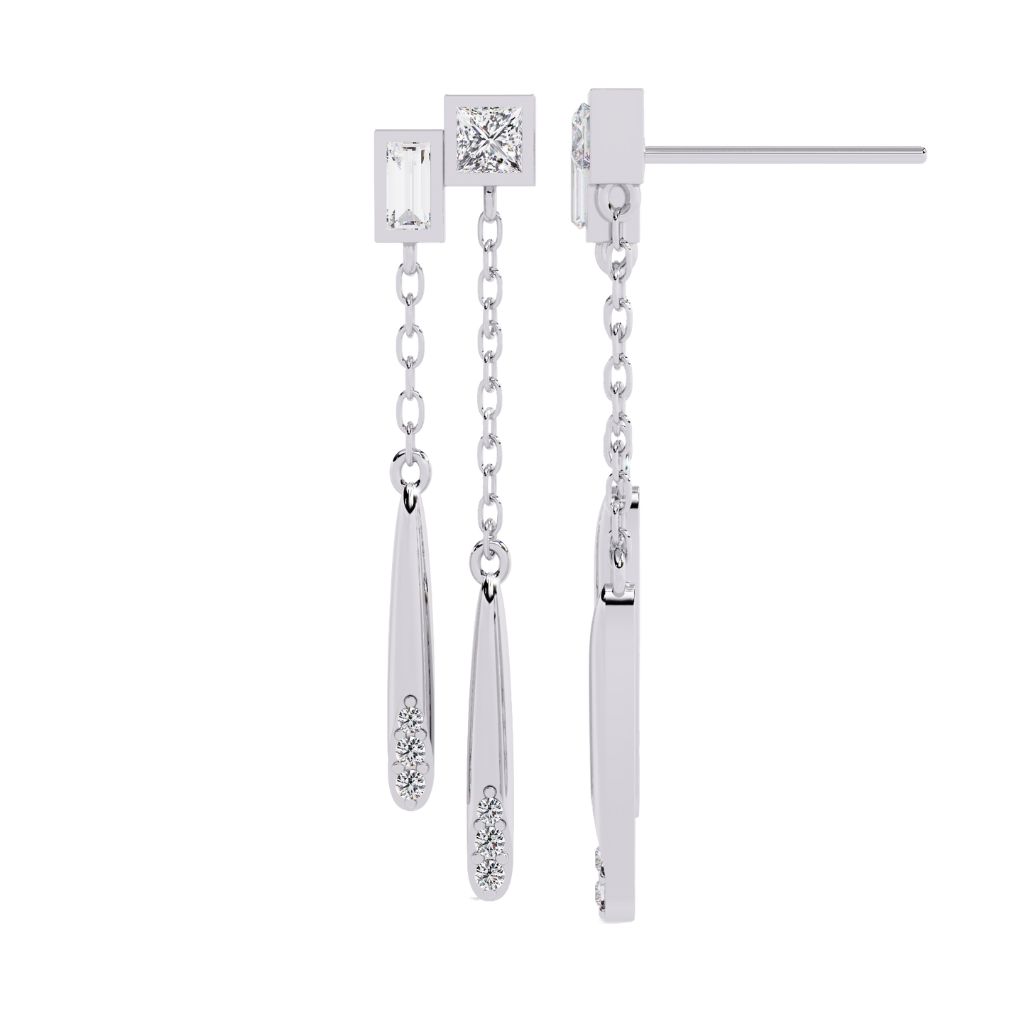 Modern Diamond Drop Chain Earrings