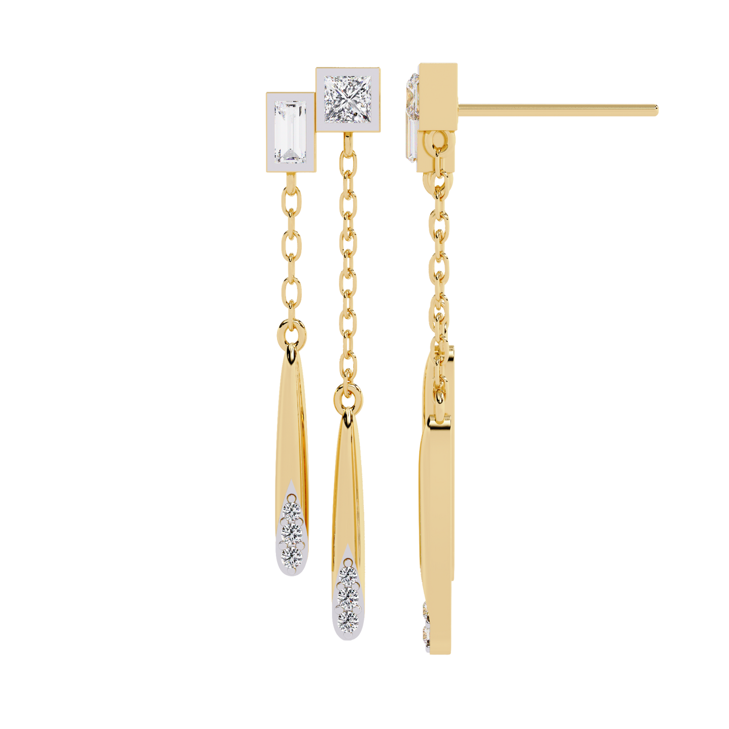 Modern Diamond Drop Chain Earrings