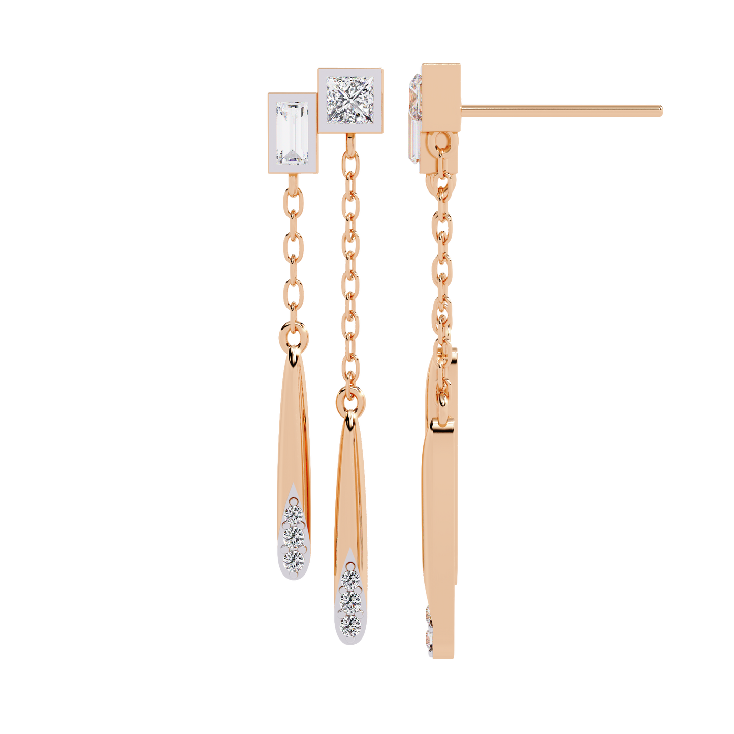 Modern Diamond Drop Chain Earrings