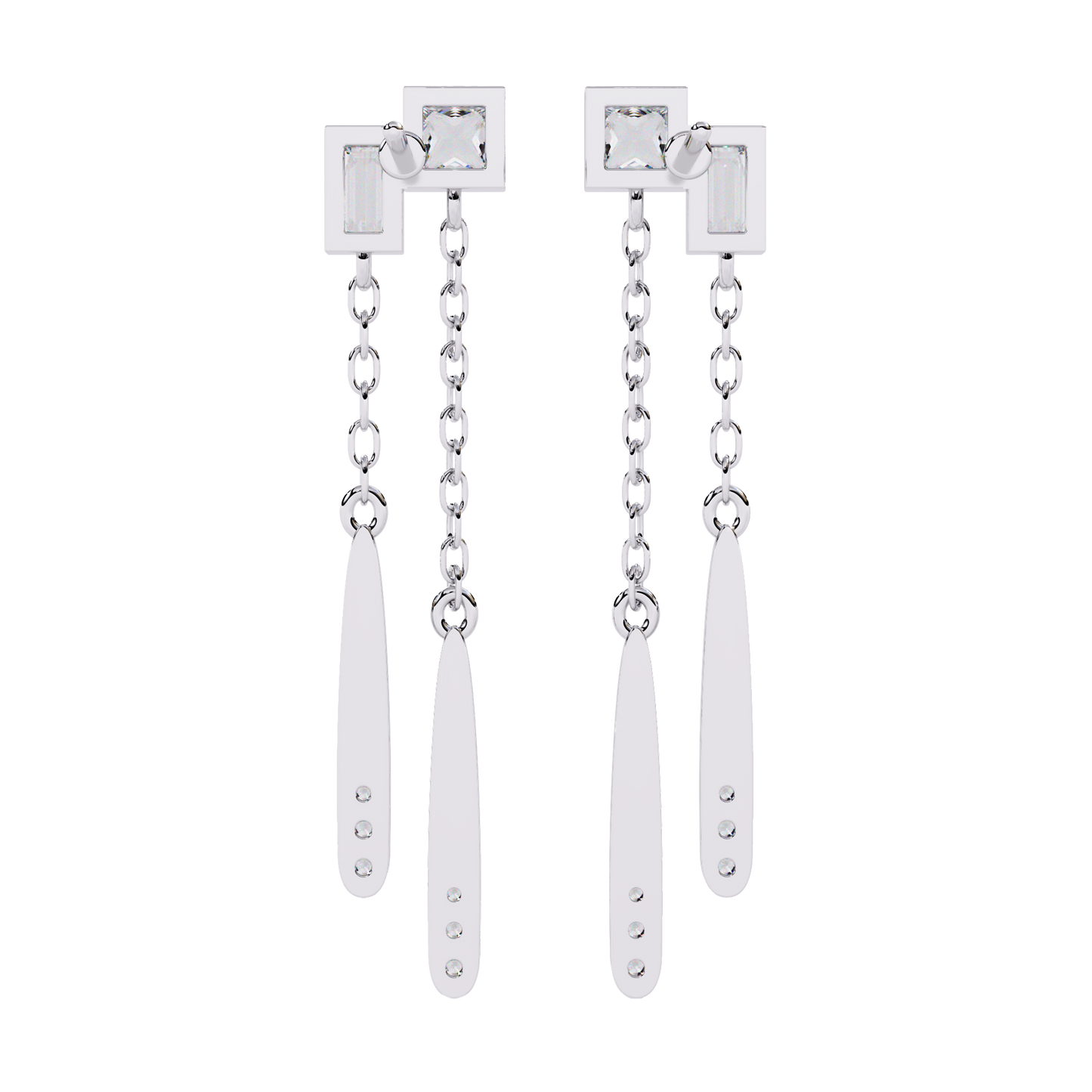 Modern Diamond Drop Chain Earrings