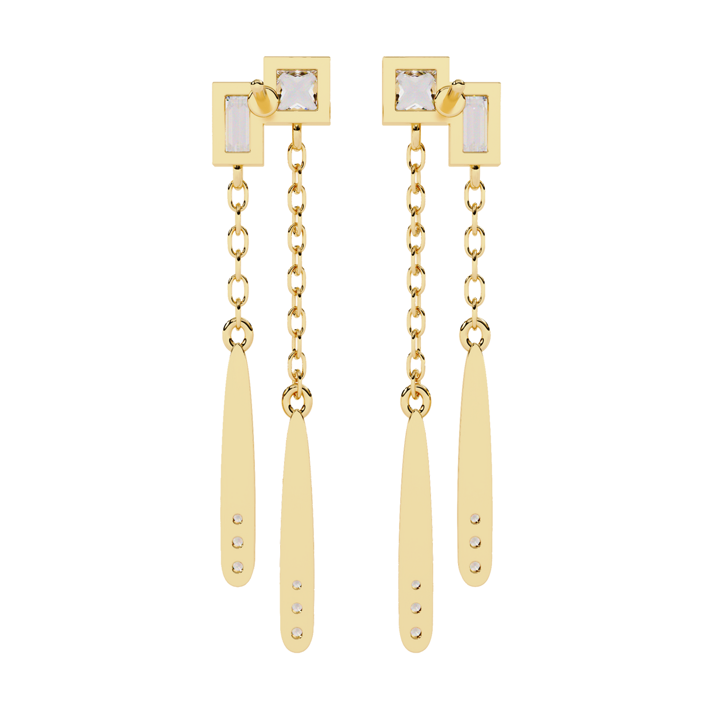 Modern Diamond Drop Chain Earrings