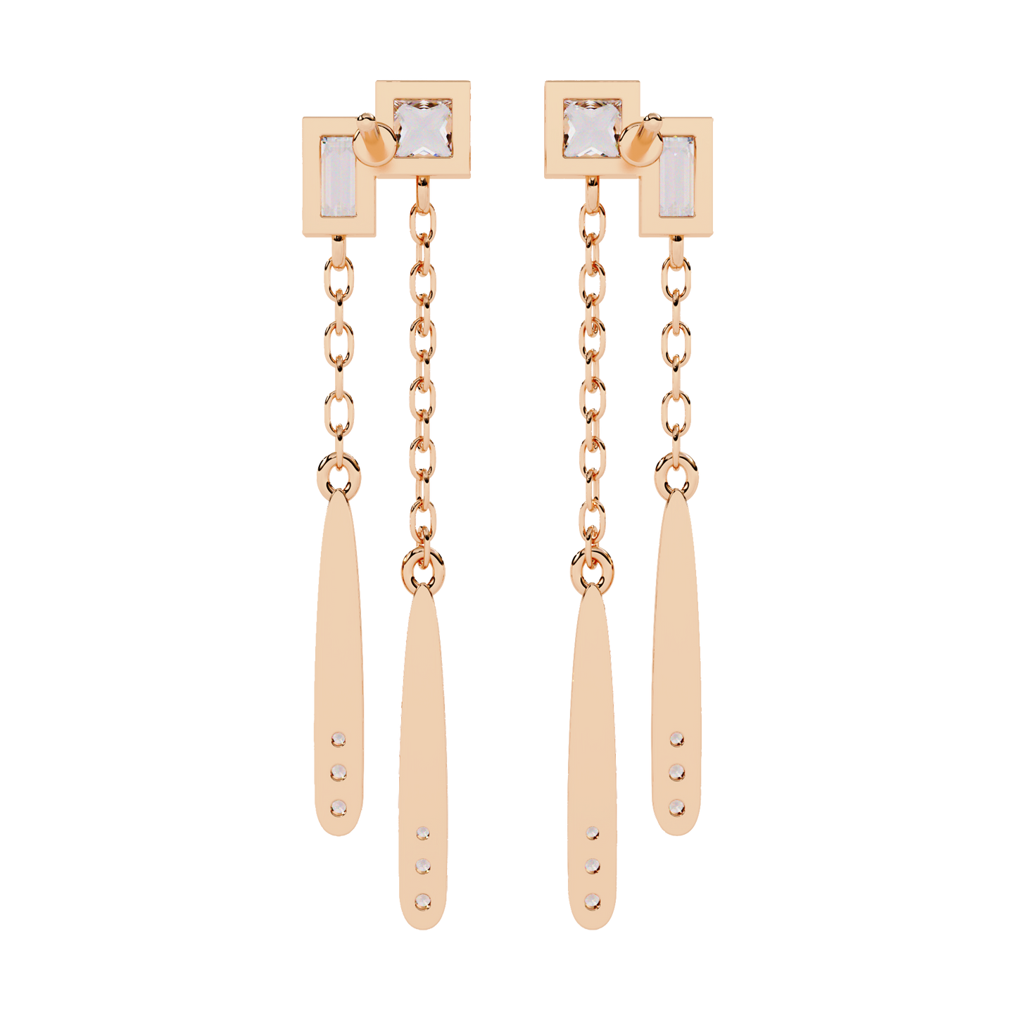 Modern Diamond Drop Chain Earrings
