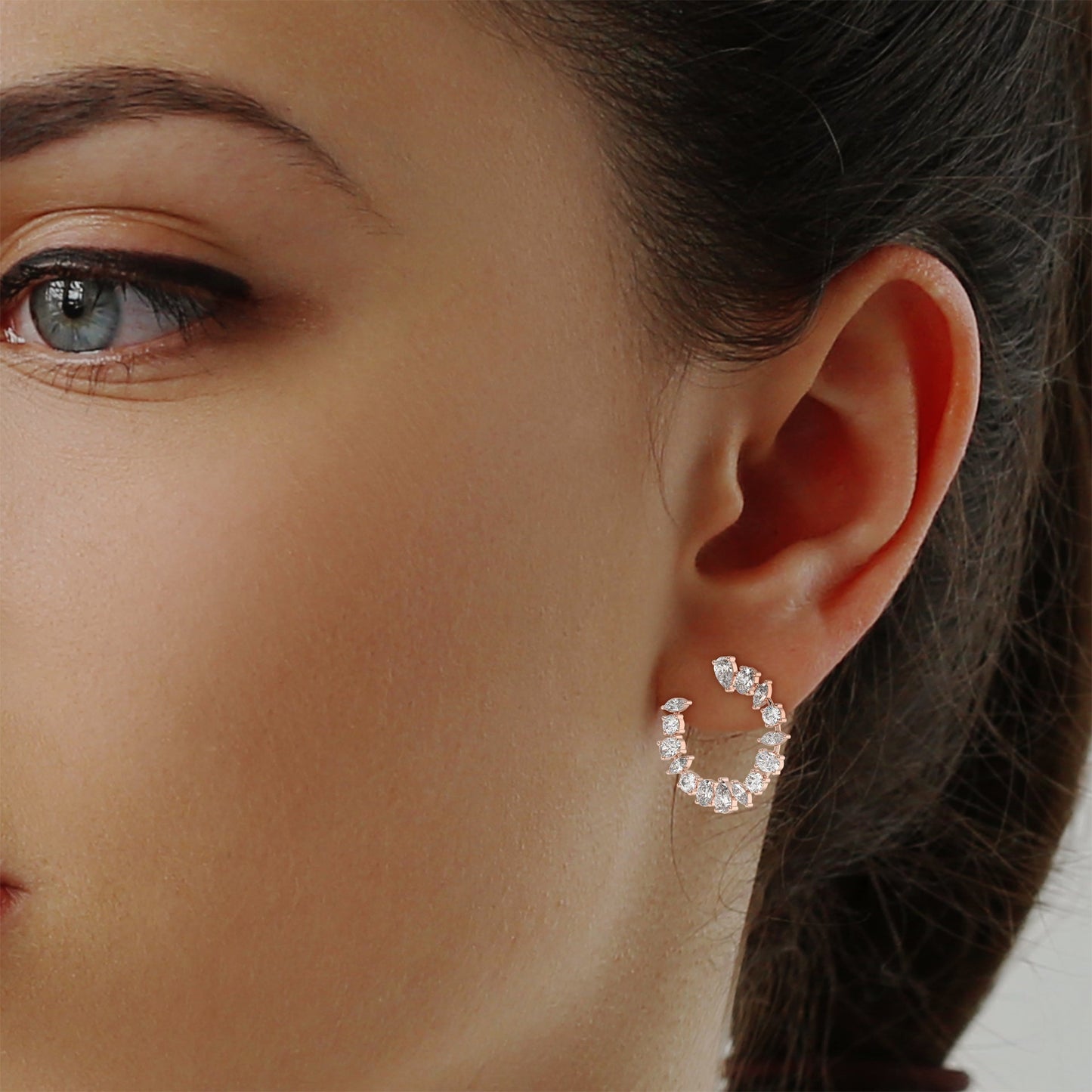 Multi-Shape Diamond Crescent Hoop Earrings Caratlink