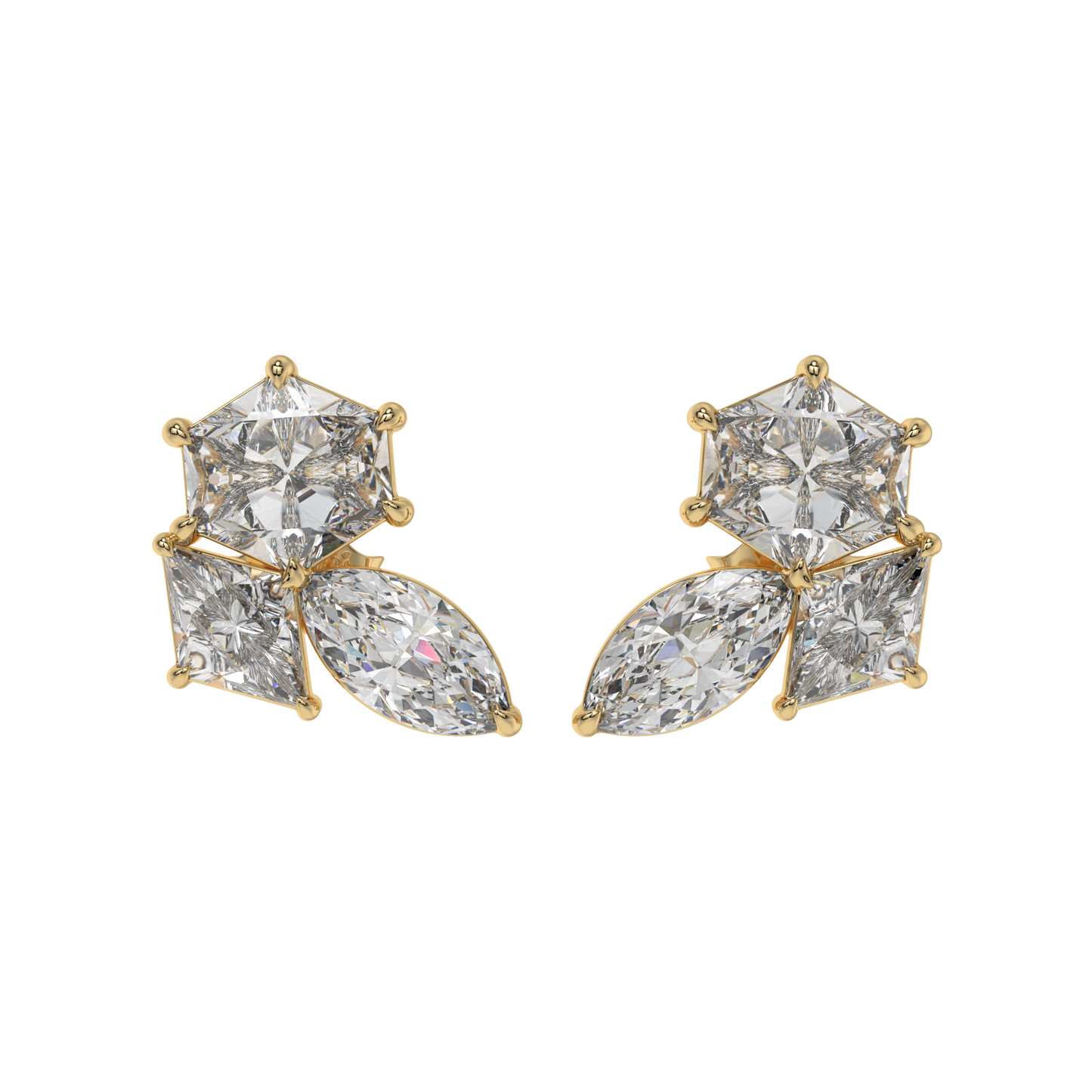 Hexa-Lozenge Diamond Stud Earrings Caratlink