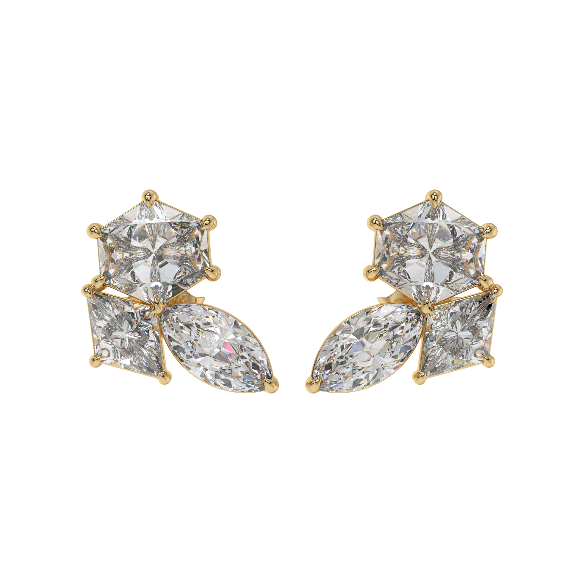 Hexa-Lozenge Diamond Stud Earrings Caratlink