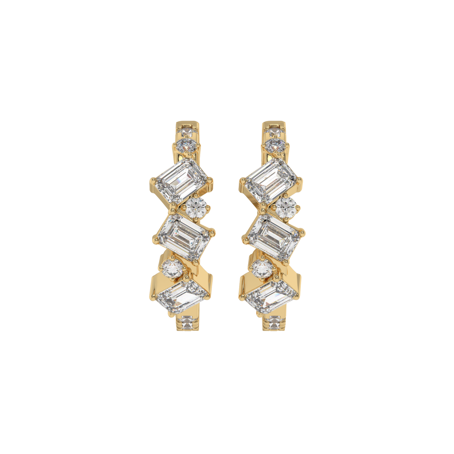 Geometric Emerald Diamond Hoop Earrings Caratlink