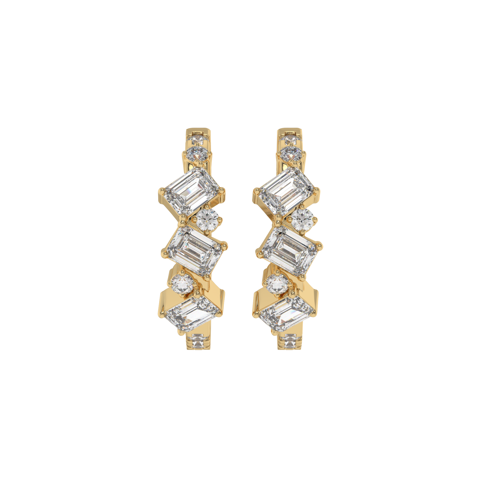 Geometric Emerald Diamond Hoop Earrings Caratlink