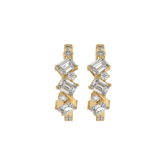Geometric Emerald Diamond Hoop Earrings Caratlink