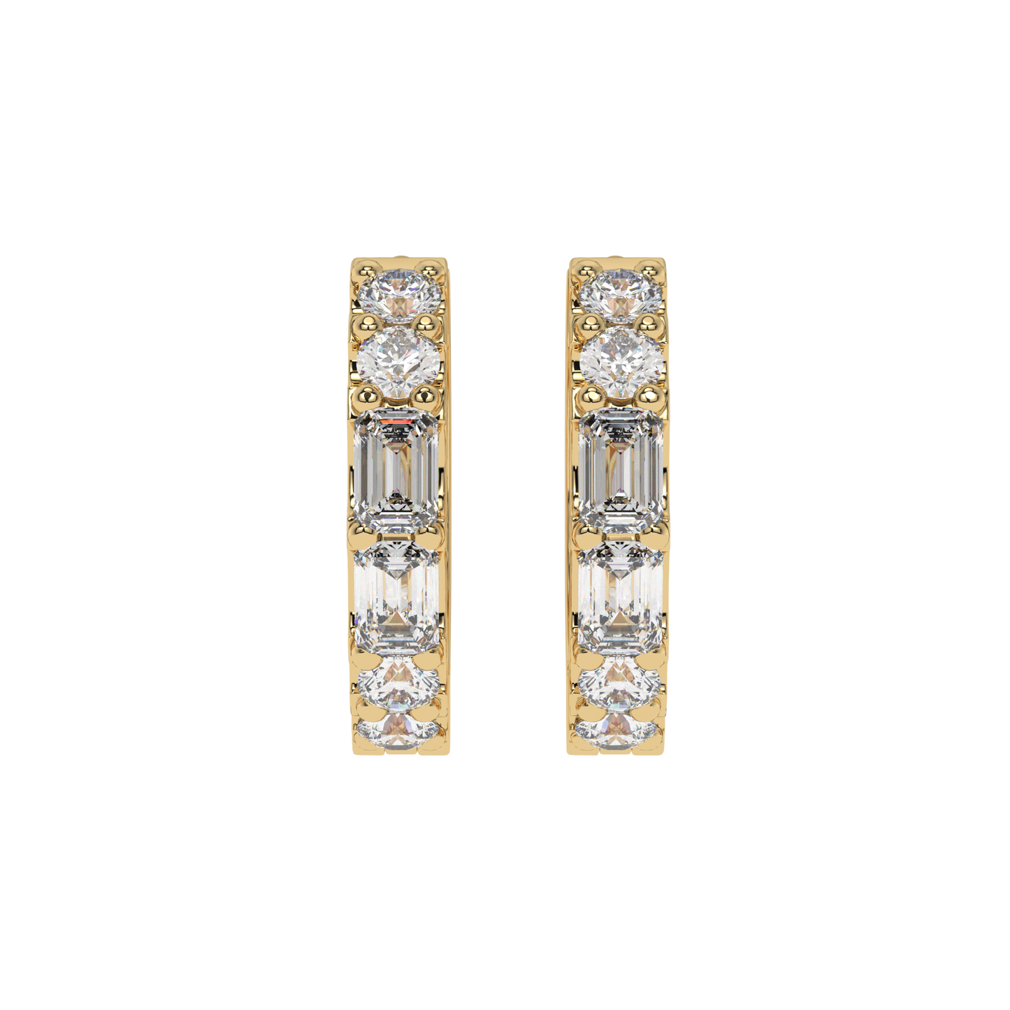 Emerald and Round Diamond Hoop Earrings