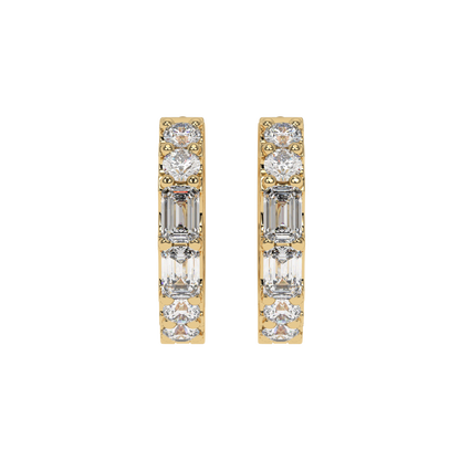 Emerald and Round Diamond Hoop Earrings