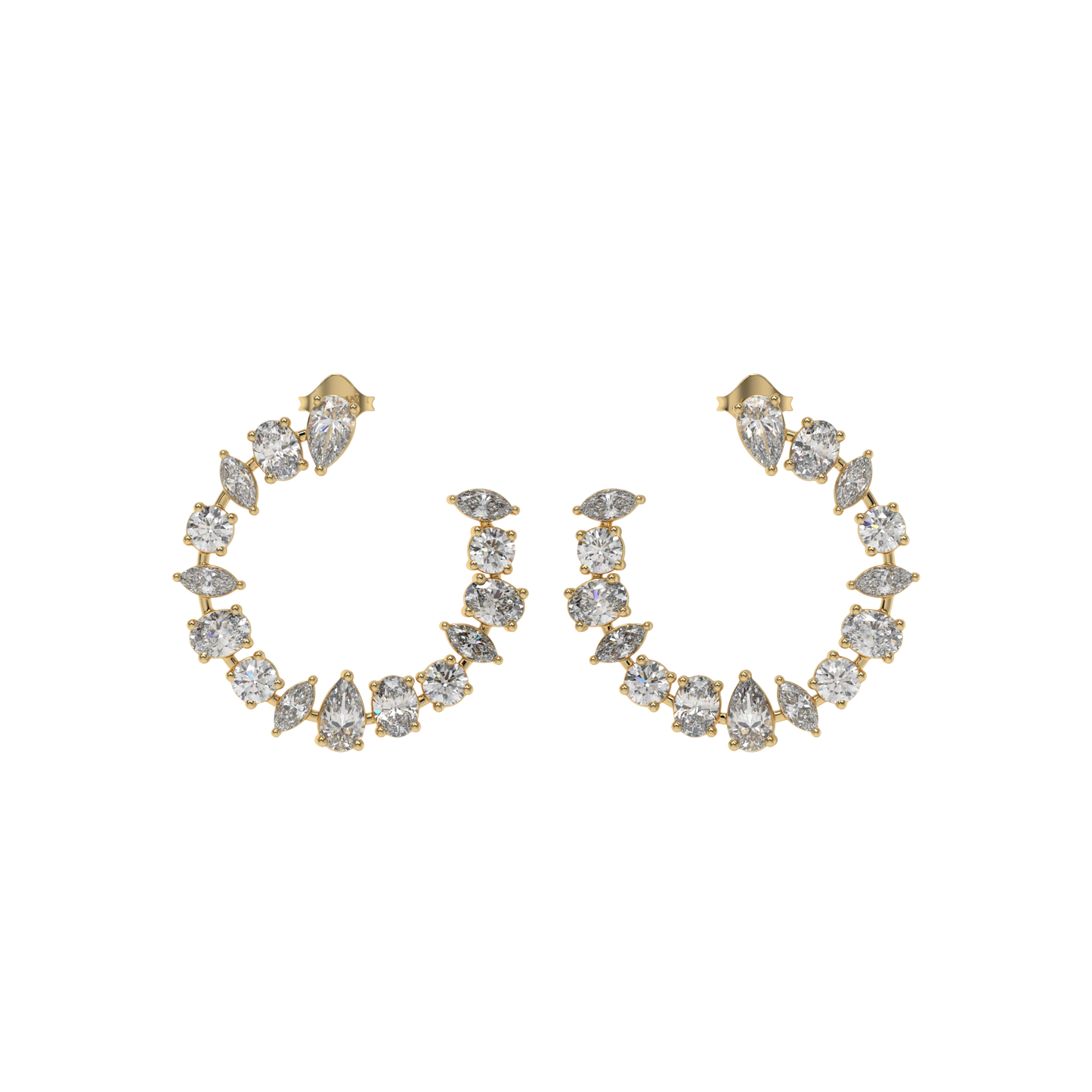 Multi-Shape Diamond Crescent Hoop Earrings Caratlink