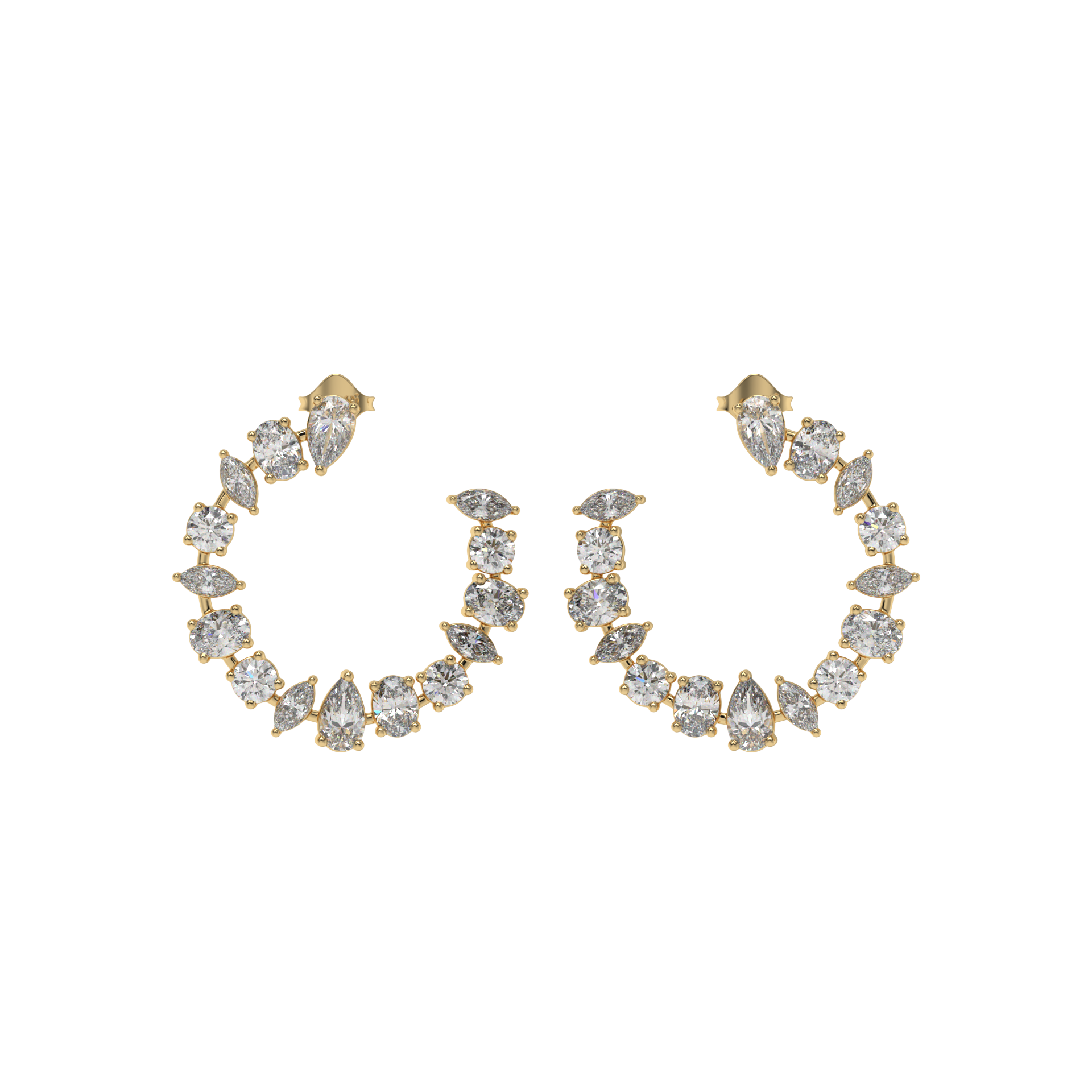 Multi-Shape Diamond Crescent Hoop Earrings Caratlink