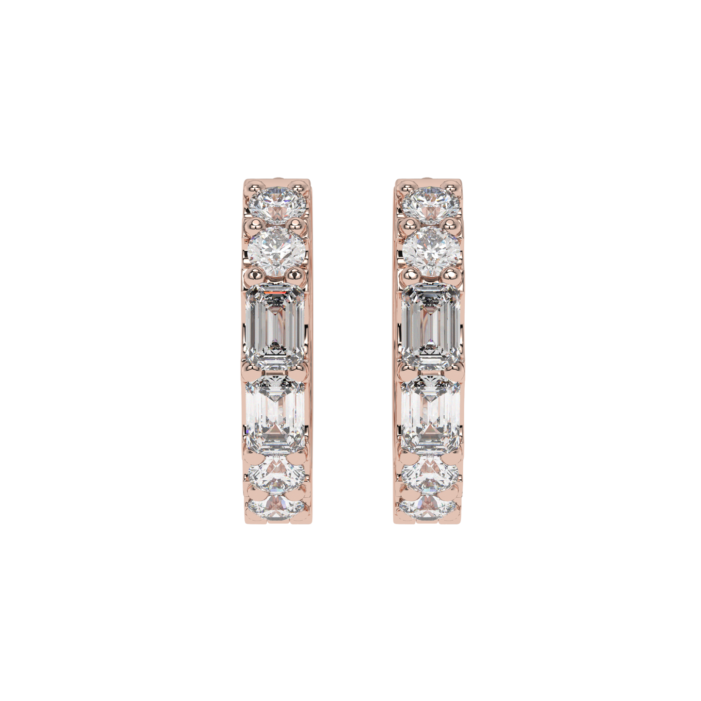 Emerald and Round Diamond Hoop Earrings