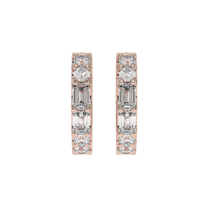 Emerald and Round Diamond Hoop Earrings