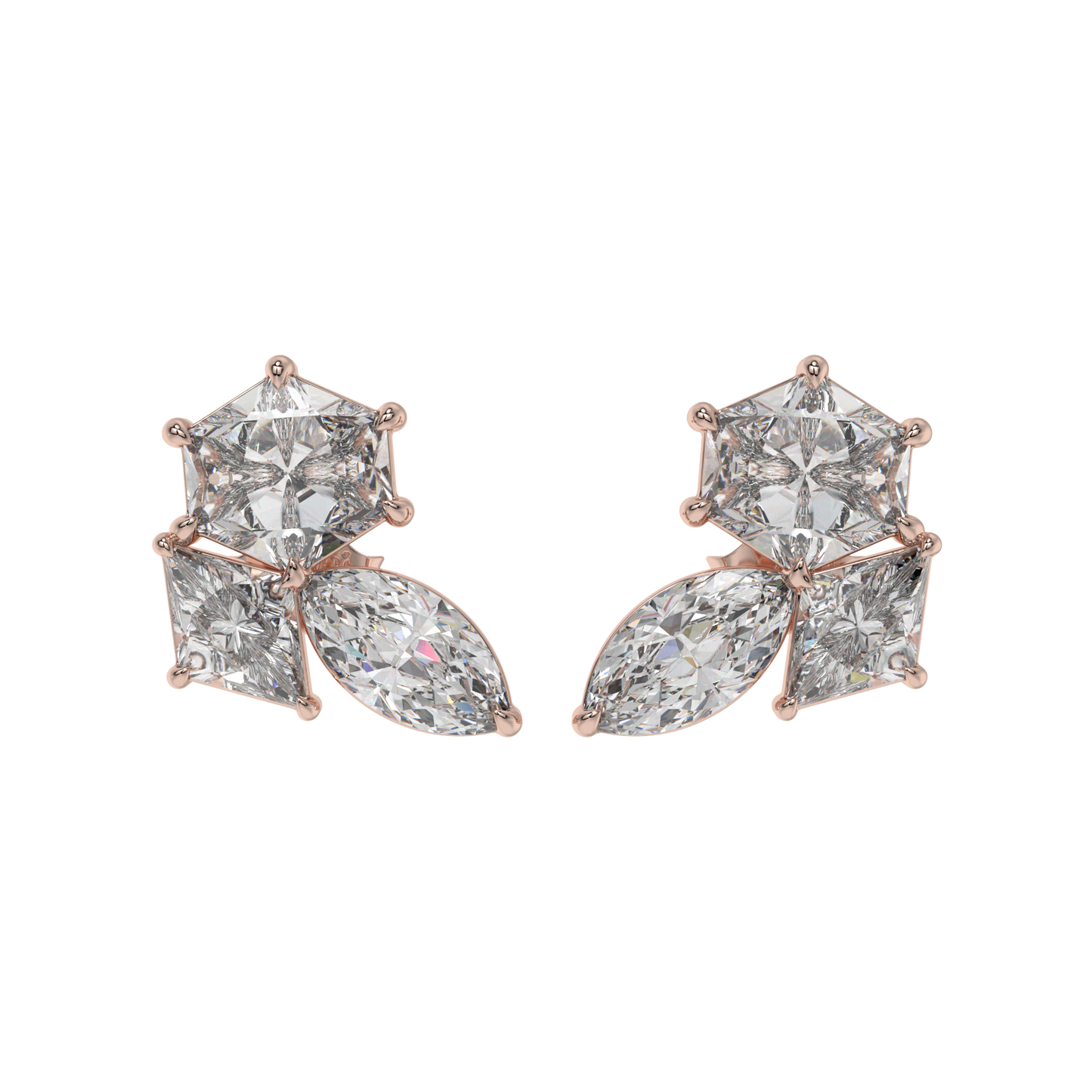 Hexa-Lozenge Diamond Stud Earrings Caratlink