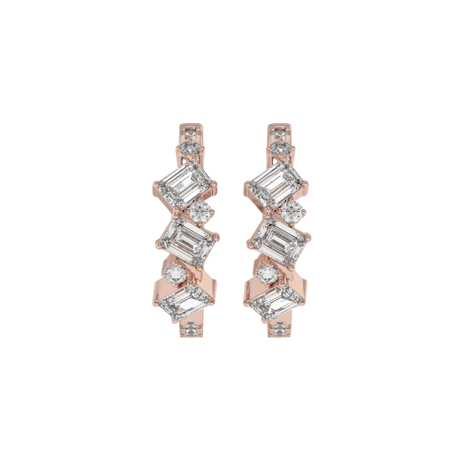 Geometric Emerald Diamond Hoop Earrings Caratlink