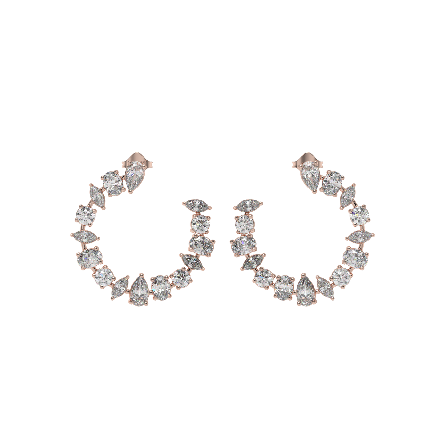 Multi-Shape Diamond Crescent Hoop Earrings Caratlink