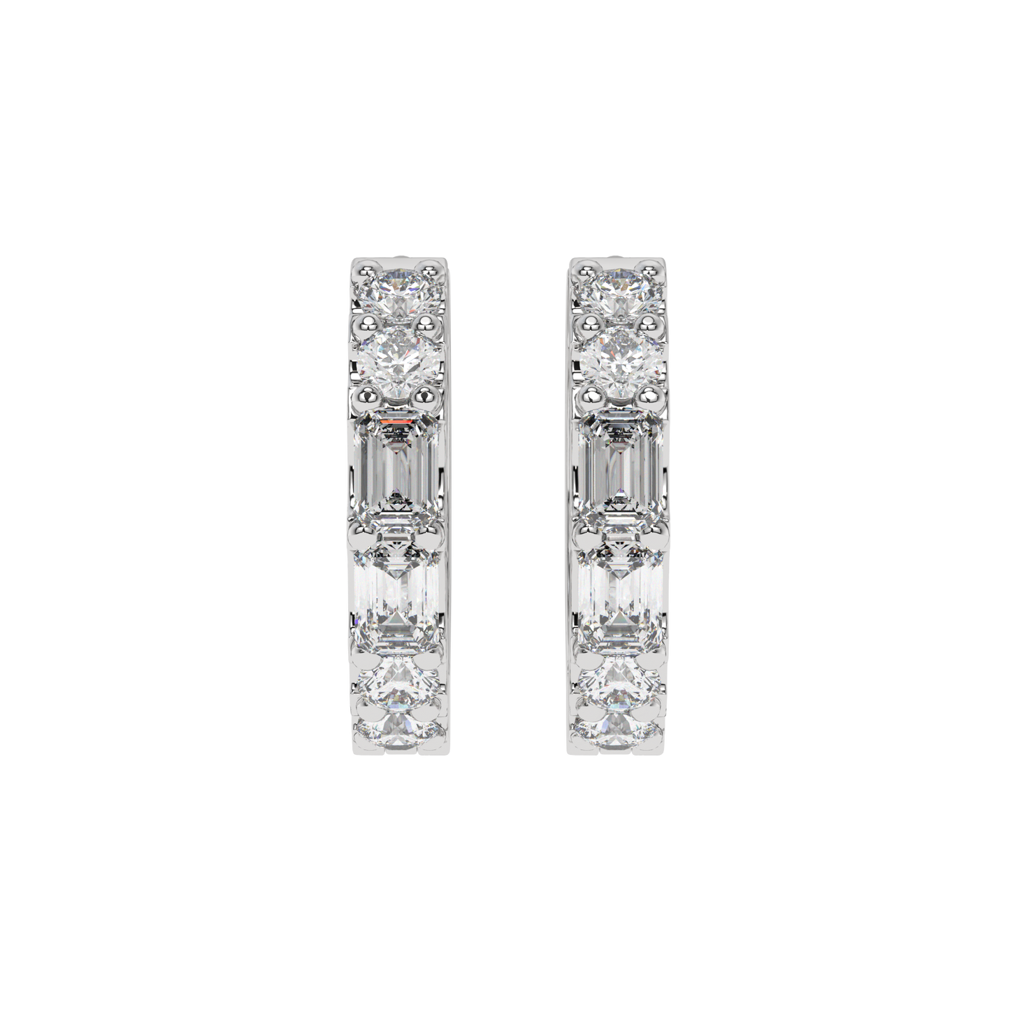 Emerald and Round Diamond Hoop Earrings