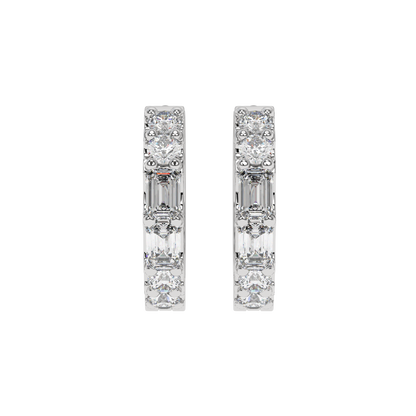 Emerald and Round Diamond Hoop Earrings