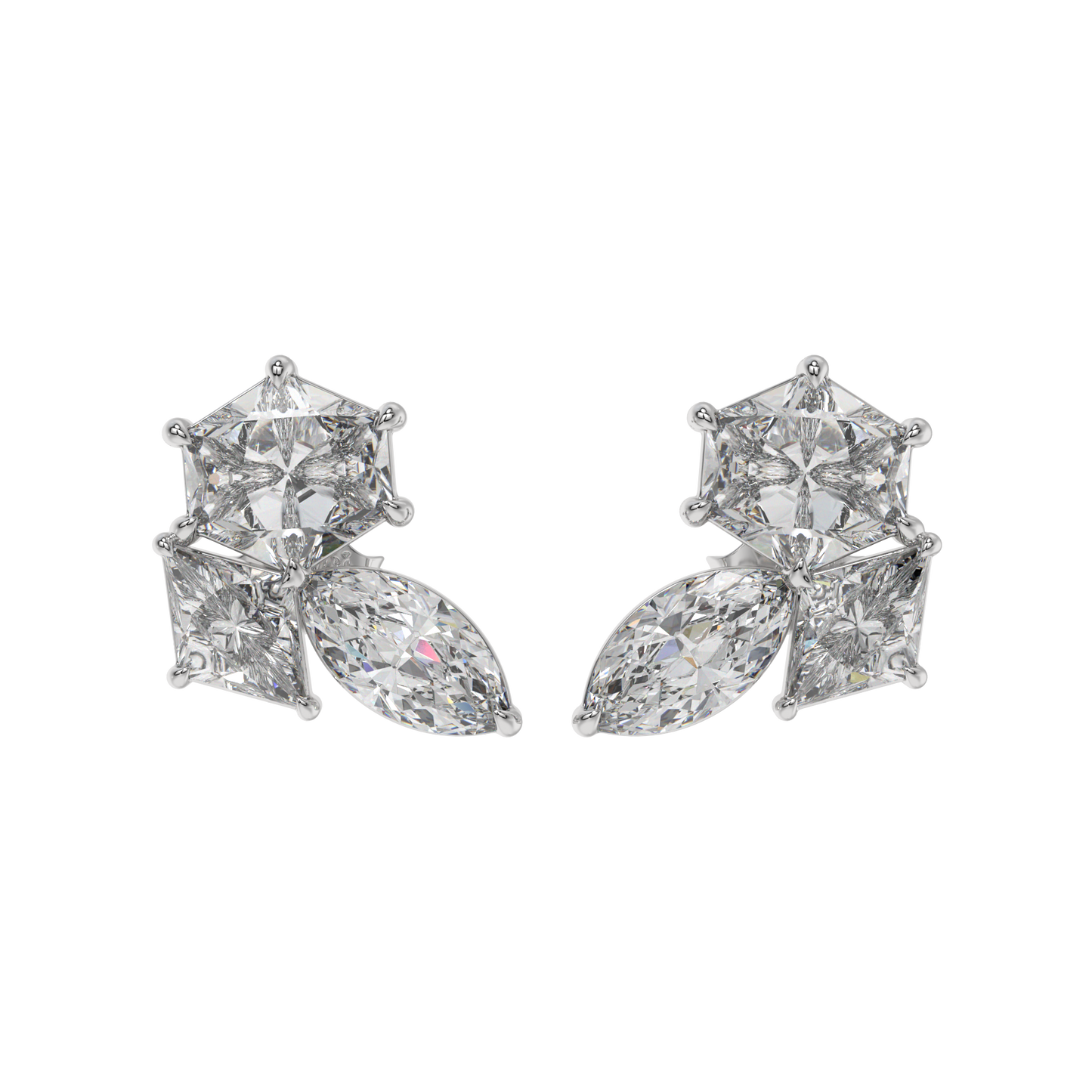 Hexa-Lozenge Diamond Stud Earrings Caratlink