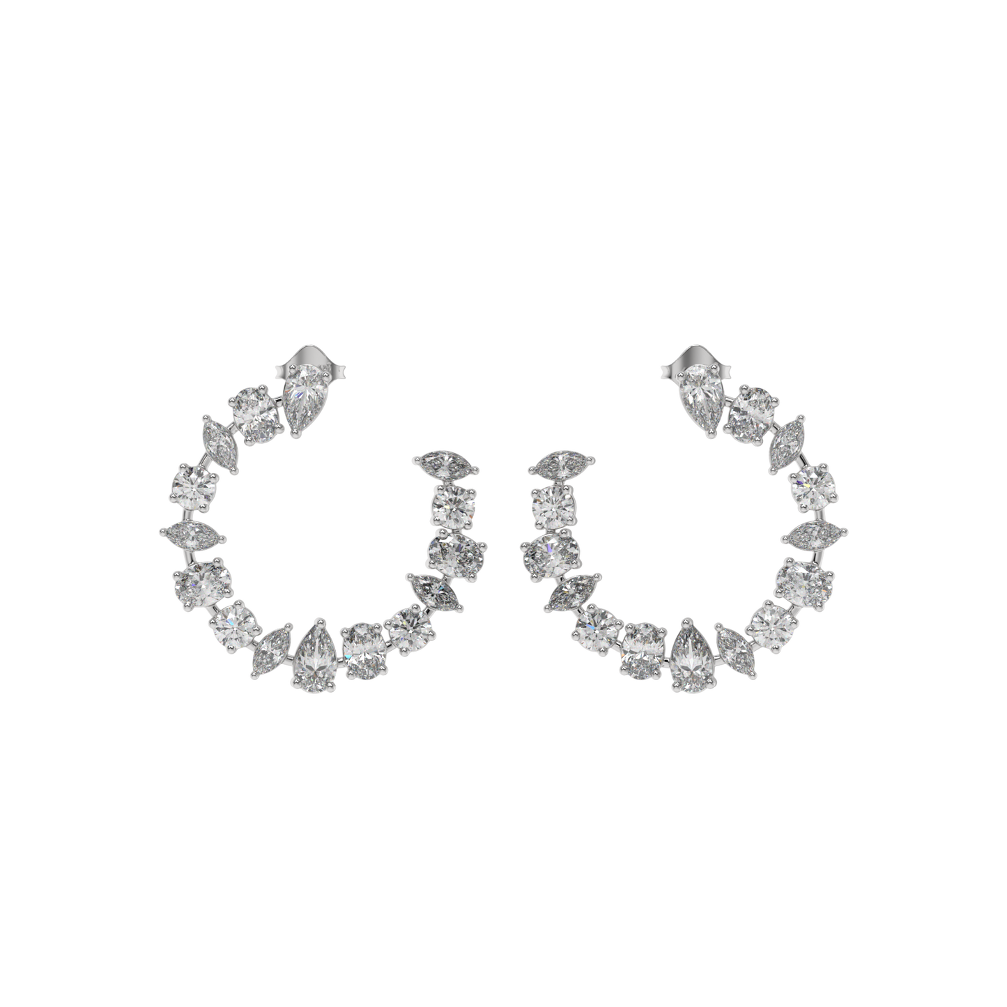 Multi-Shape Diamond Crescent Hoop Earrings Caratlink