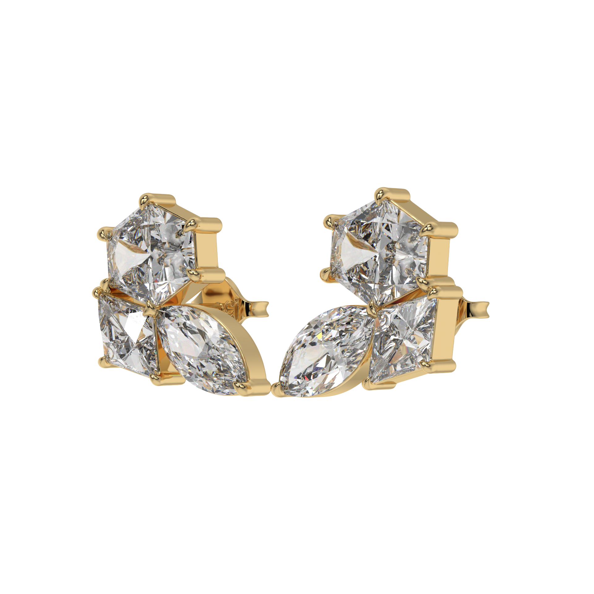 Hexa-Lozenge Diamond Stud Earrings Caratlink