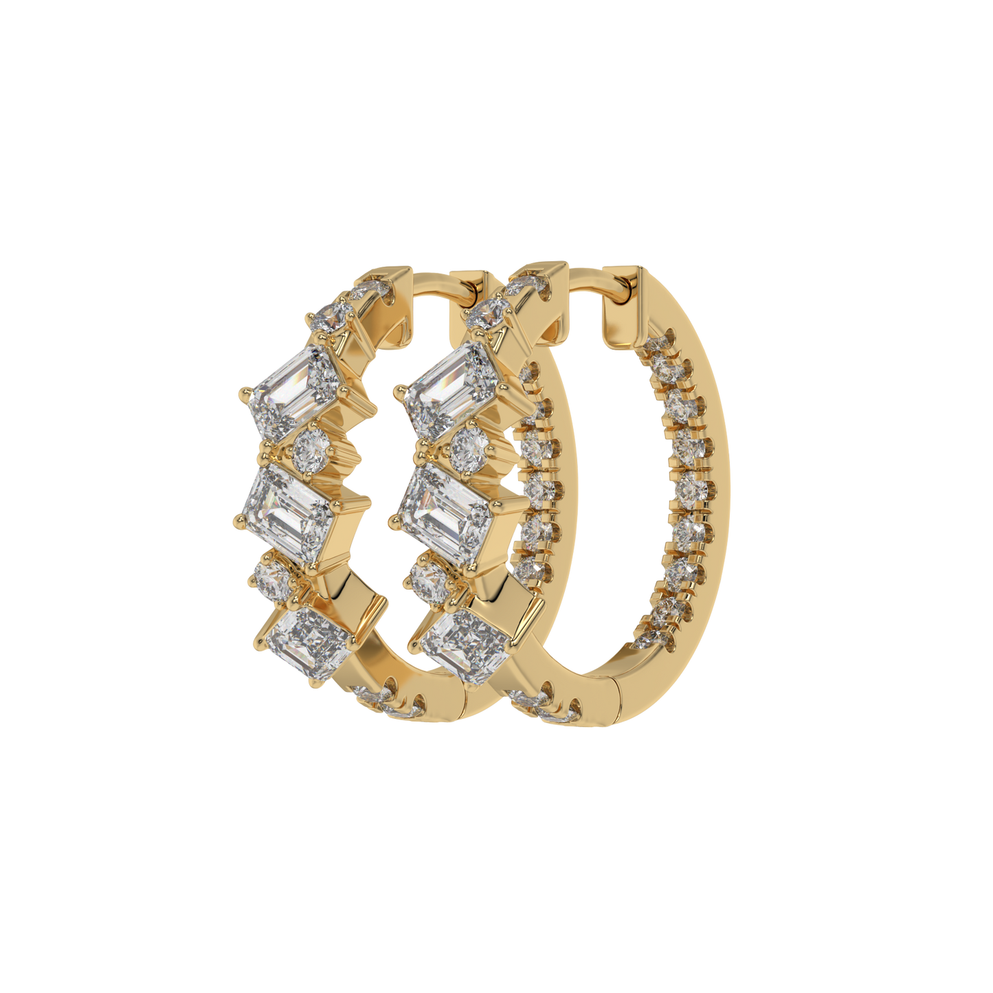 Geometric Emerald Diamond Hoop Earrings Caratlink