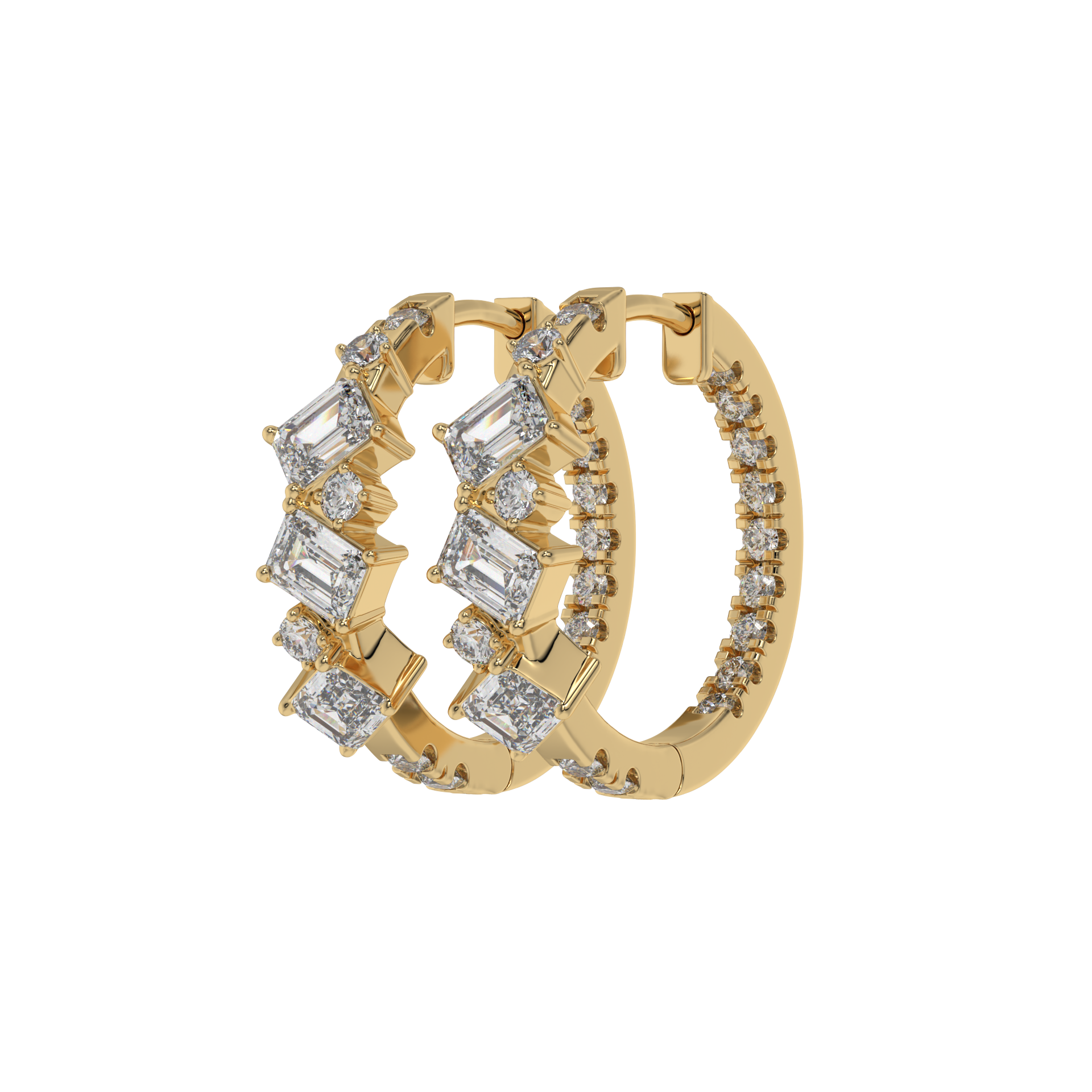 Geometric Emerald Diamond Hoop Earrings Caratlink