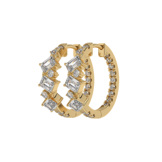 Geometric Emerald Diamond Hoop Earrings Caratlink