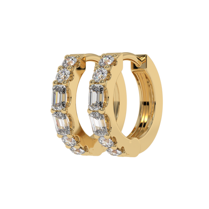 Emerald and Round Diamond Hoop Earrings CaratLink