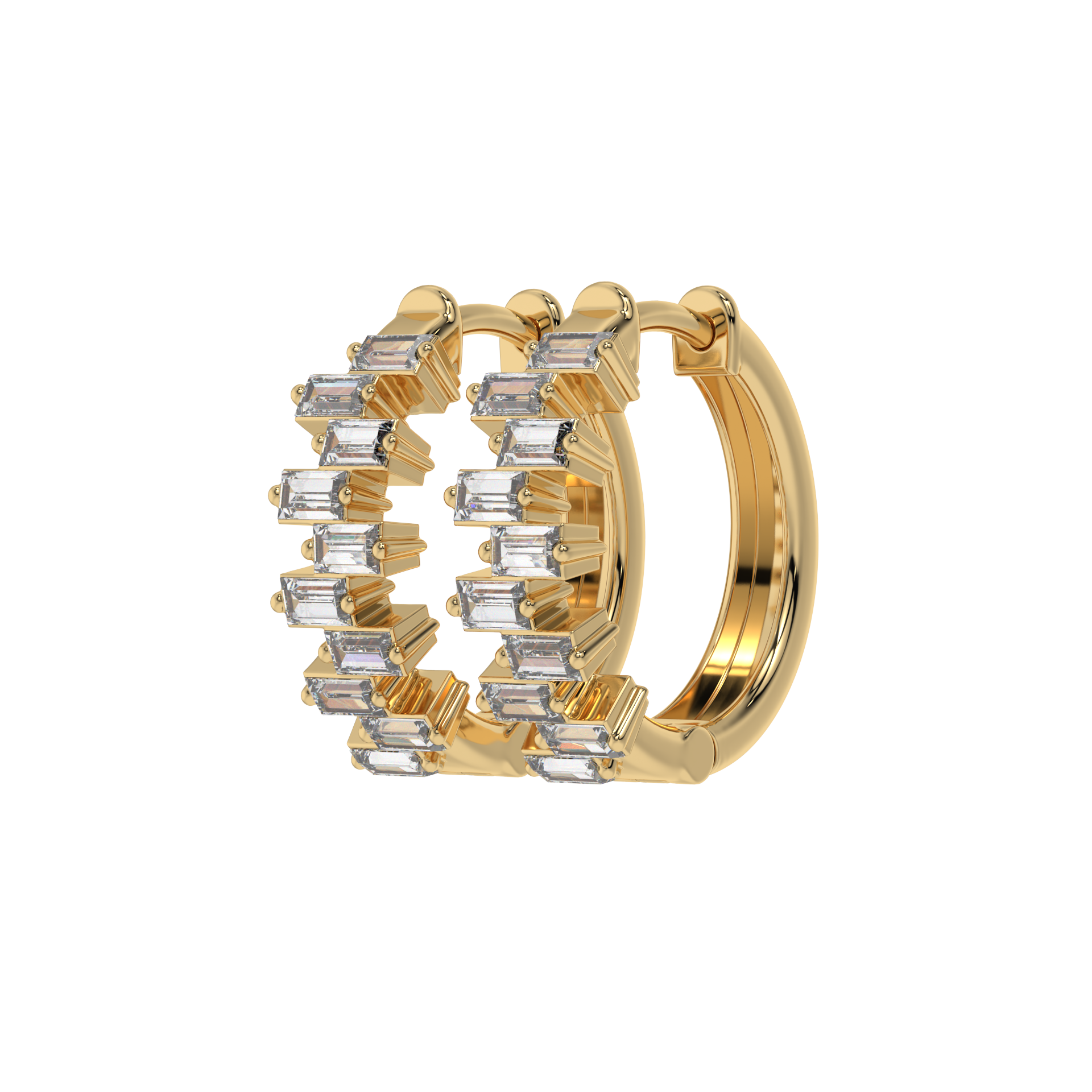 Architectural Baguette Diamond Hoop Earrings Caratlink