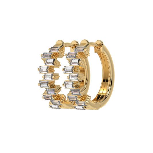 Architectural Baguette Diamond Hoop Earrings Caratlink