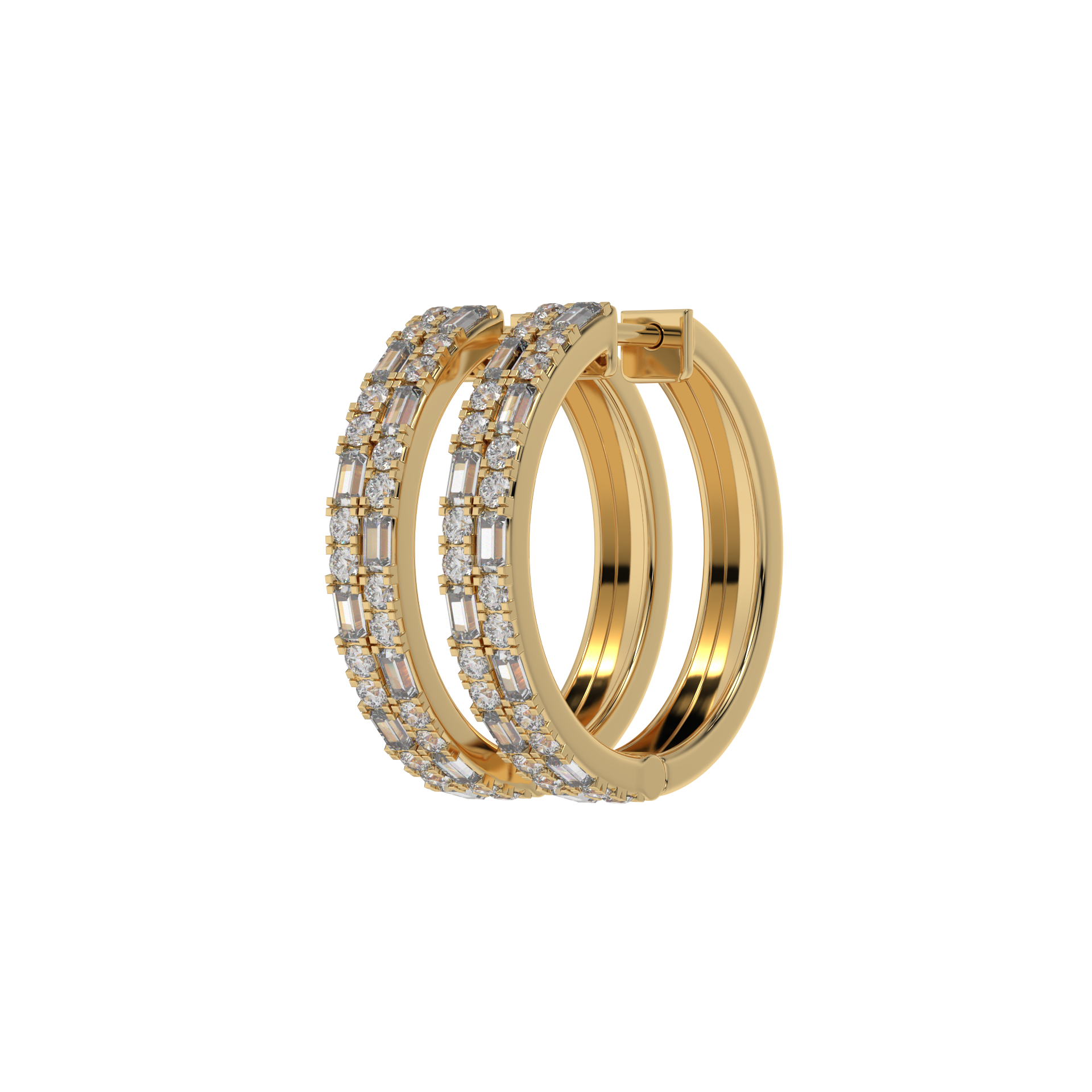 Luxe Baguette & Round Diamond Hoops Caratlink