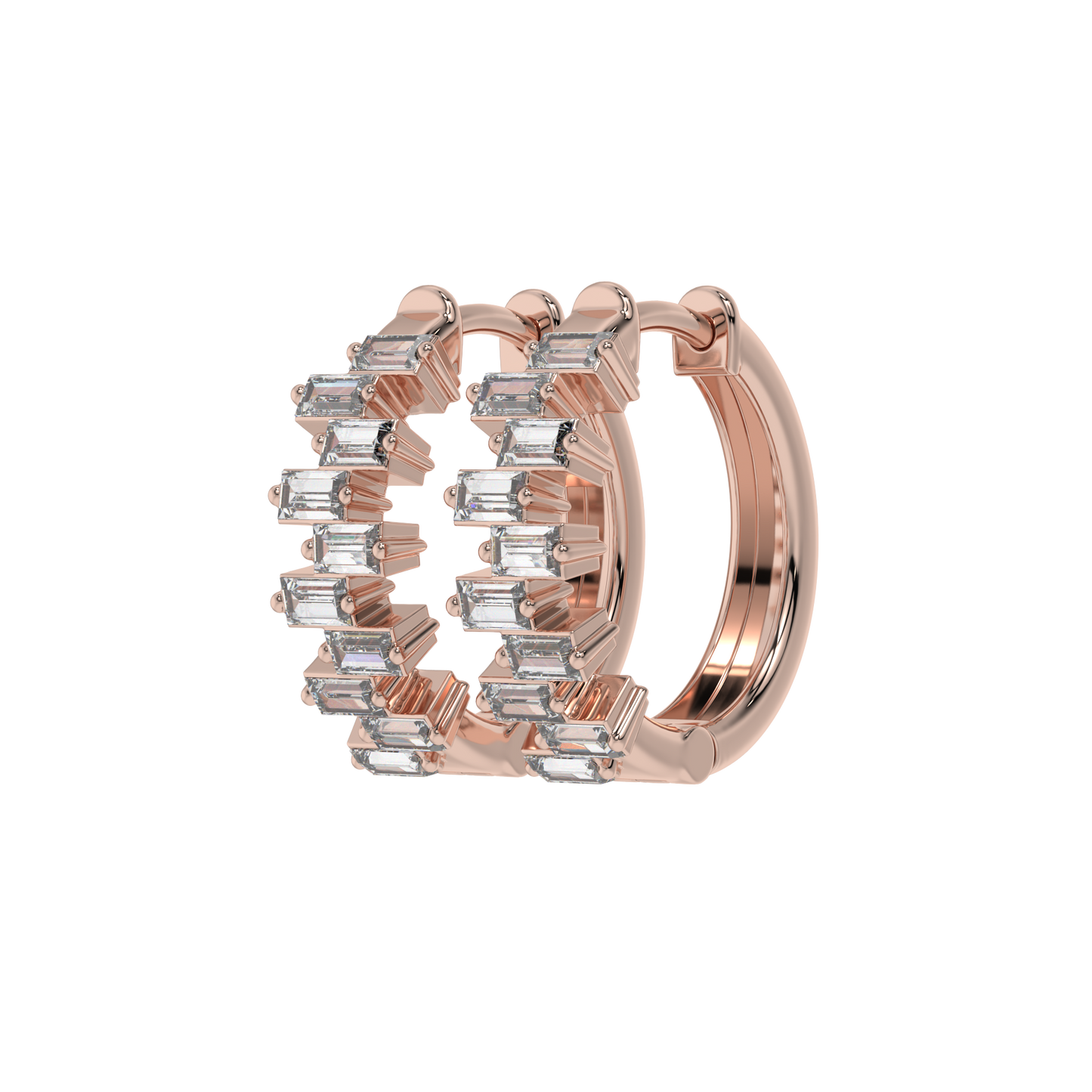 Architectural Baguette Diamond Hoop Earrings Caratlink