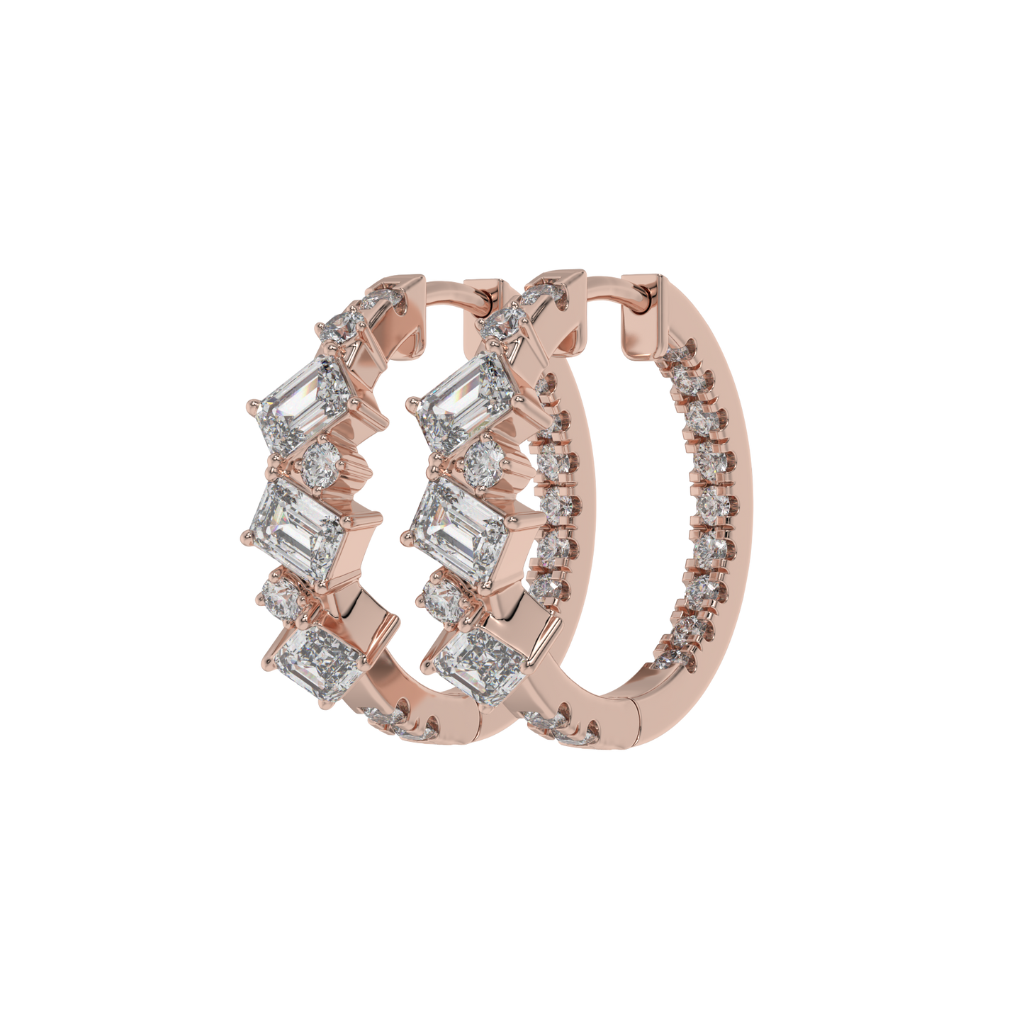 Geometric Emerald Diamond Hoop Earrings Caratlink