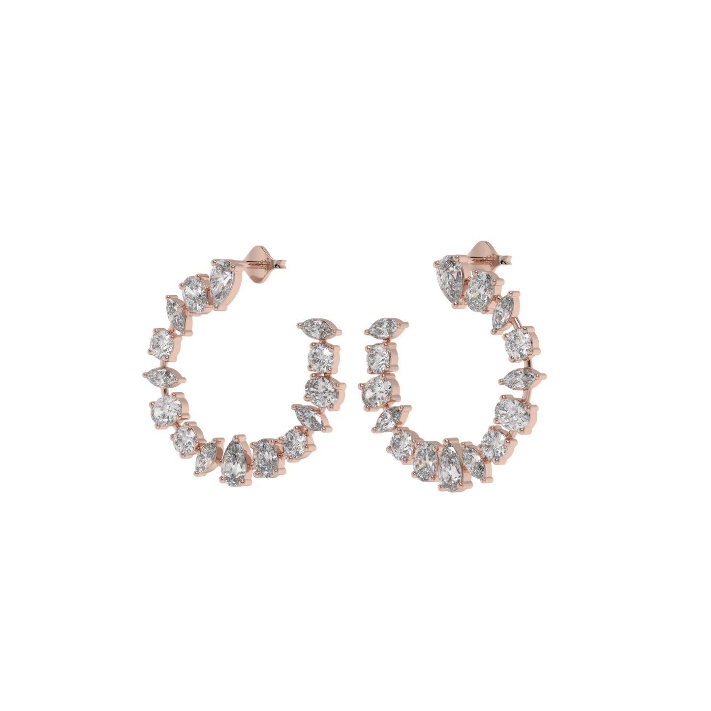 Multi-Shape Diamond Crescent Hoop Earrings Caratlink