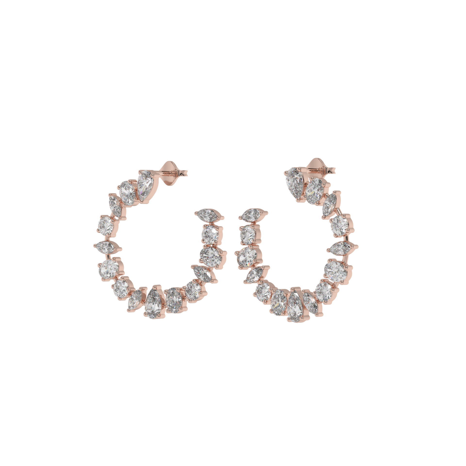 Multi-Shape Diamond Crescent Hoop Earrings Caratlink