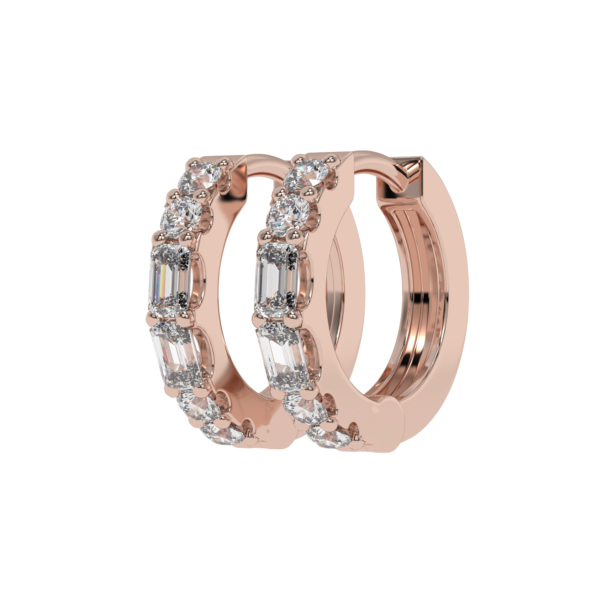 Emerald and Round Diamond Hoop Earrings CaratLink